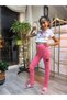 Girl's Leggings Winter Ribbed Cotton Elastic Waist Pink with Cats - 2
