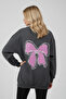 Back Pink Bow Printed Women's Sweatshirt Oversize Long Sleeve Sweat - 2