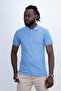 Men's Slim Fit Tight-Fitting Breathable Fabric Polo Neck T-Shirt Light Blue - 2