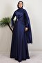 Medusa Satin Evening Dress Navy Blue