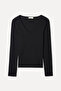 Women's Black V-Neck Long Sleeve T-Shirt