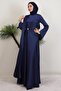 Medusa Satin Evening Dress Navy Blue - 3