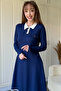 Polo Neck Long Sleeve Navy Blue Dress - 3