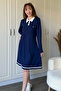 Polo Neck Long Sleeve Navy Blue Dress - 2