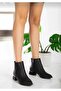 Black Leather Women's Heeled Flat Pointed Boots-Bootie Heel 4 cm - 3