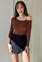 Brown Blouse with Shoulder Detail Accessories - 8