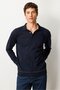 Men's Polo Neck Striped Baklava Wool Sweater Dark Navy Blue