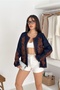 Women's Navy Blue Vintage Embroidered Jeans Denim Jacket - 6