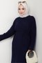 Belted Lace Detail Lined Knitwear Dress 1602 - Navy Blue - 2