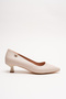 Doss Beige Faux Leather 4 cm Low Heel Pointed Toe Stiletto Women's Shoes