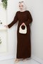 Belted Lace Detail Lined Knitwear Dress 1602 - Bitter Brown