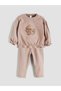 Alita City Farkıyla Lcw Baby Brown Floral Printed Ruffle Baby Girl Sweatshirt and Sweatpants - 2