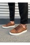 Jy166 Prestige Lace-Up Leather Quilted Patterned Men's Casual Sneaker Shoes Cbt - Tan