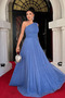 Glittery Tulle Fabric Pleat-Detail Evening Dress - Indigo Blue - 2