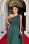 Glittery Tulle Fabric Pleat-Detail Evening Dress - Emerald Green - 3
