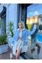 Half-Buttoned Polo Collar Long Denim Cardigan