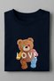 Women's Oversize Love Teddy Bear Print Navy Blue T-Shirt - 3