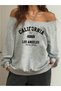 Women's Gray Losangeles California Printed Boat Neck Sweatshirt - 4