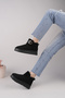 Black Suede Fur Women's Boots with Gold Buckle Detail - 3