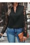 Women's Collar Button Detailed Long Sleeve Lace-Up Sleeve Crepe Blouse - 2