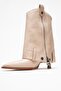 Lola Beige Zippered Pointed Toe Women's Heeled Boots - 4