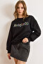 Women's Black Embroidered Embroidered Sweatshirt Swt-19000754