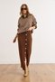 Women's Bitter Brown Elastic Waist Buttoned Slit Long Skirt Etk-19000293 - 6