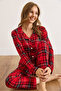 Women's Plaid Red Suede Textured Pajama Set Pjm-00000023 - 6