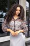Women's Collared Off-Shoulder Loose Shirt-Black Glitter - 3