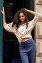 Women's Collared Off-Shoulder Loose Shirt-Beige - 5