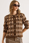 Women's Brown Tiny Diamond Patterned Ribbed Knit Cardigan Hrk-19000411