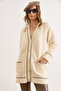 Women's Ecru Foil Thread Detailed Thick Pocketed Long Beard Cardigan Hrk-19000408 - 4