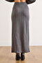 Women's Smoked Elastic Waist Buttoned Slit Long Skirt Etk-19000293 - 3