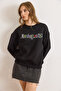 Women's Black Embroidered Embroidered Sweatshirt Swt-19000754 - 6