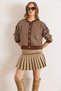 Women's White Coffee Color Stripe Detailed Bicycle Cardigan Knitwear Cardigan Hrk-19000412 - 5