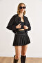 Women's Black Lined Pocketed Cashmere Bomber Jacket Ckt-19000476 - 6