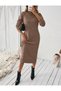 Half Turtleneck Comfortable Fit Long Sleeve Midi Length Knitwear Dress - 5