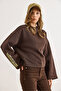 Women's Bitter Brown Wide Sleeve Detailed Embroidered Oversize Sweatshirt Swt-19000752 - 3
