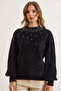 Women's Black Stone Detailed Soft Textured Beard Sweater Kzk-19001000 - 2