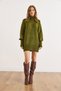 Women's Khaki Fisherman Neck Balloon Sleeve Loose Knit Dress ELB-19000867 - 2
