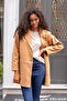 Women's Lightweight Lycra Suede Fabric Collar Long Sleeve Pocketed Sport Stitched Oversize Jacket Coat-Light Camel - 3