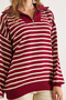 Women's Burgundy Stand Collar Zippered Loose Knit Sweater Kzk-19001001 - 4