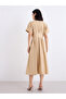 Beige Shirt Midi Dress with Fold Pleated - 5