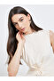 Beige Solid Center Front Pleated Midi Dress - 2