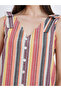 Striped V-Neck Buttoned Strappy Top - 3