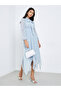 Blue Balloon Sleeve Tie Up Neck Midi Dress - 2