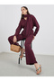 Burgundy V Neck Top and Pants Co-Ords with Scarf