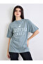Green Oversized Melange Graphic T-Shirt - 3