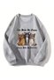 Cute Cat Printed Gray Colored Crew Neck Sweatshirt