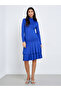 Blue Ruffled Hem Bodycon Knee-Length Dress - 3